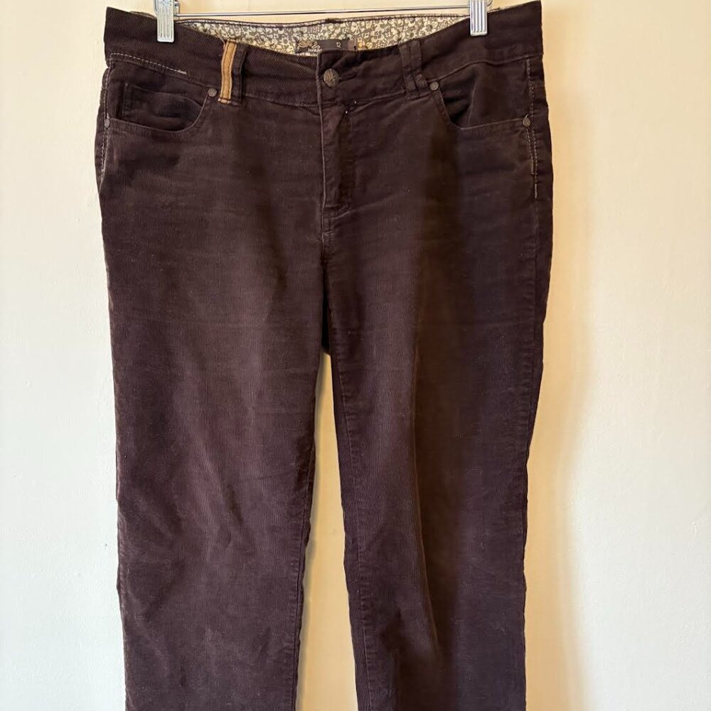 Prana Brown Corduroy Straight Leg Mid Rise Regular Inseam Pants Women's 12